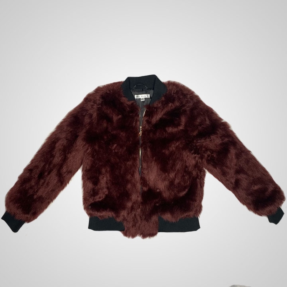 Burgundy Faux Fur Bomber Jacket
